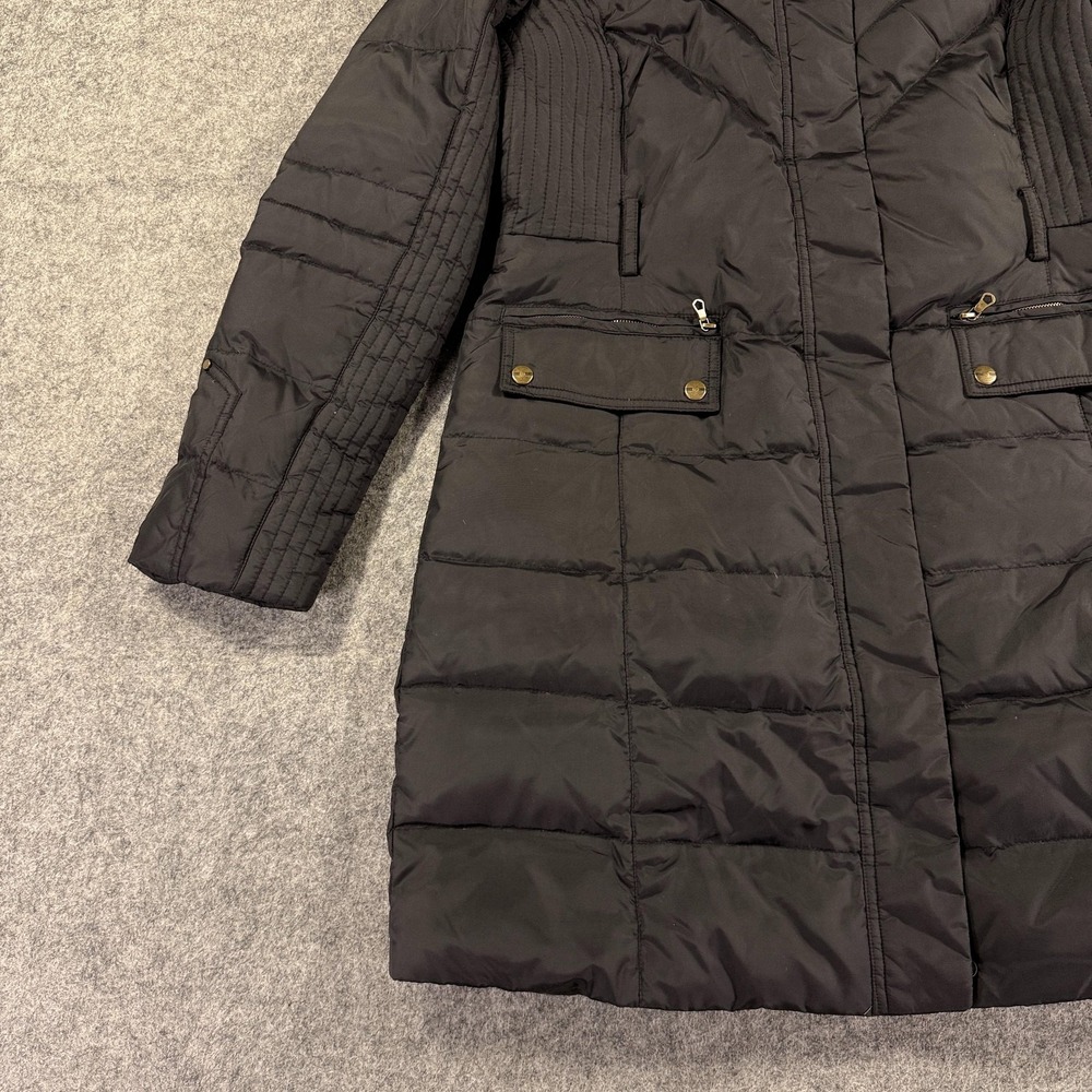 Larry Levine Jacket Womens Medium Black Long Puffer Down Coat Hood Faux Fur - Picture 3 of 10